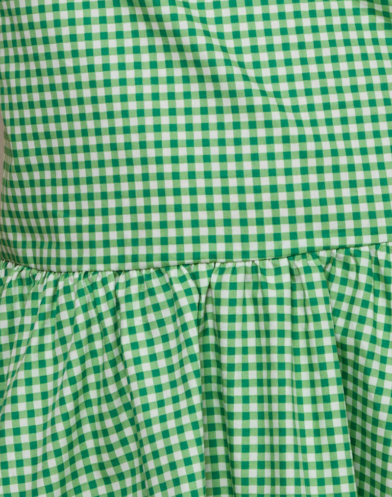 Image of Munasa One Shoulder Mini Dress in Mini Gingham Green