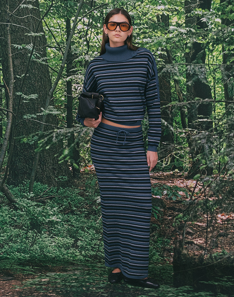 Image of Muniar Jumper in Knit Stripe Blue Grey