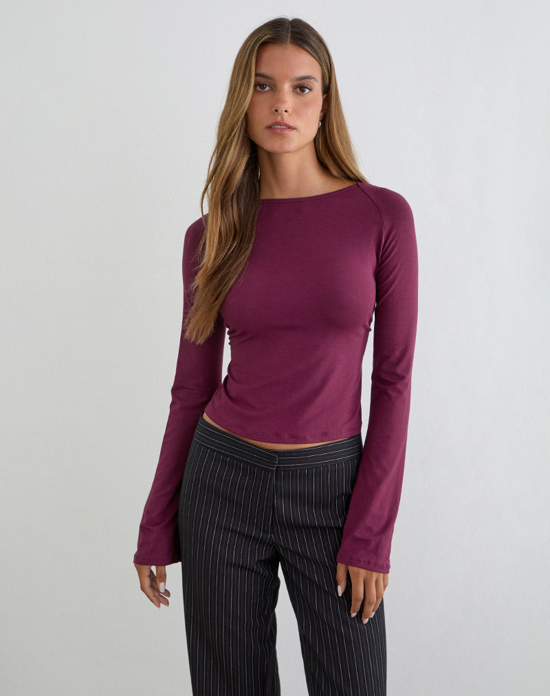 Image of Muzan Long Sleeve Top in Ribbed Jersey Deep Purple