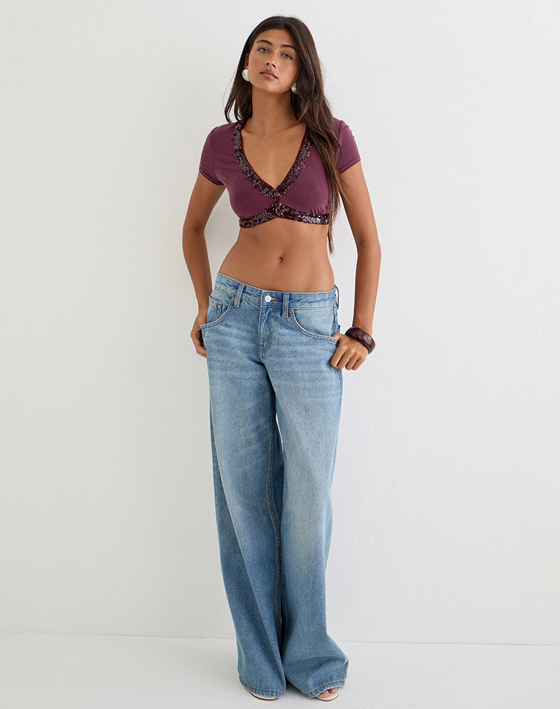 Image of Nako Bolero Top in Cupro Deep Purple with Sequin Trim