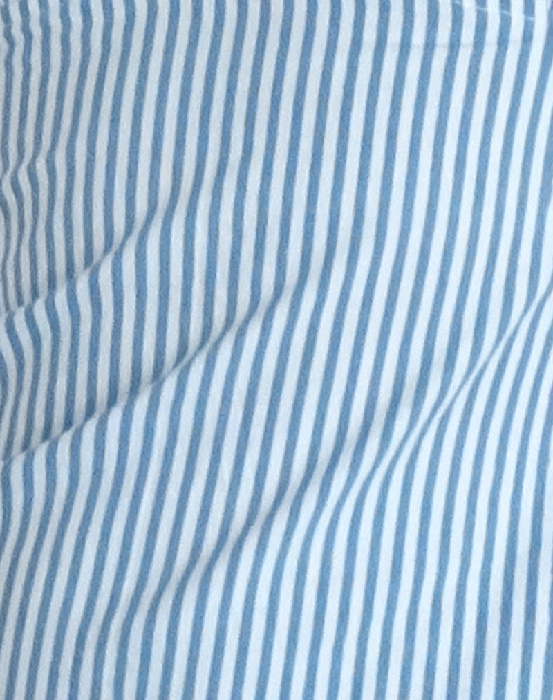 Image of Nandu Top in Poplin Blue Small Vertical Stripe