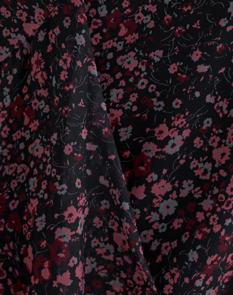 Image of Naru Mini Skirt in Chiffon Scattered Floral Black and Red