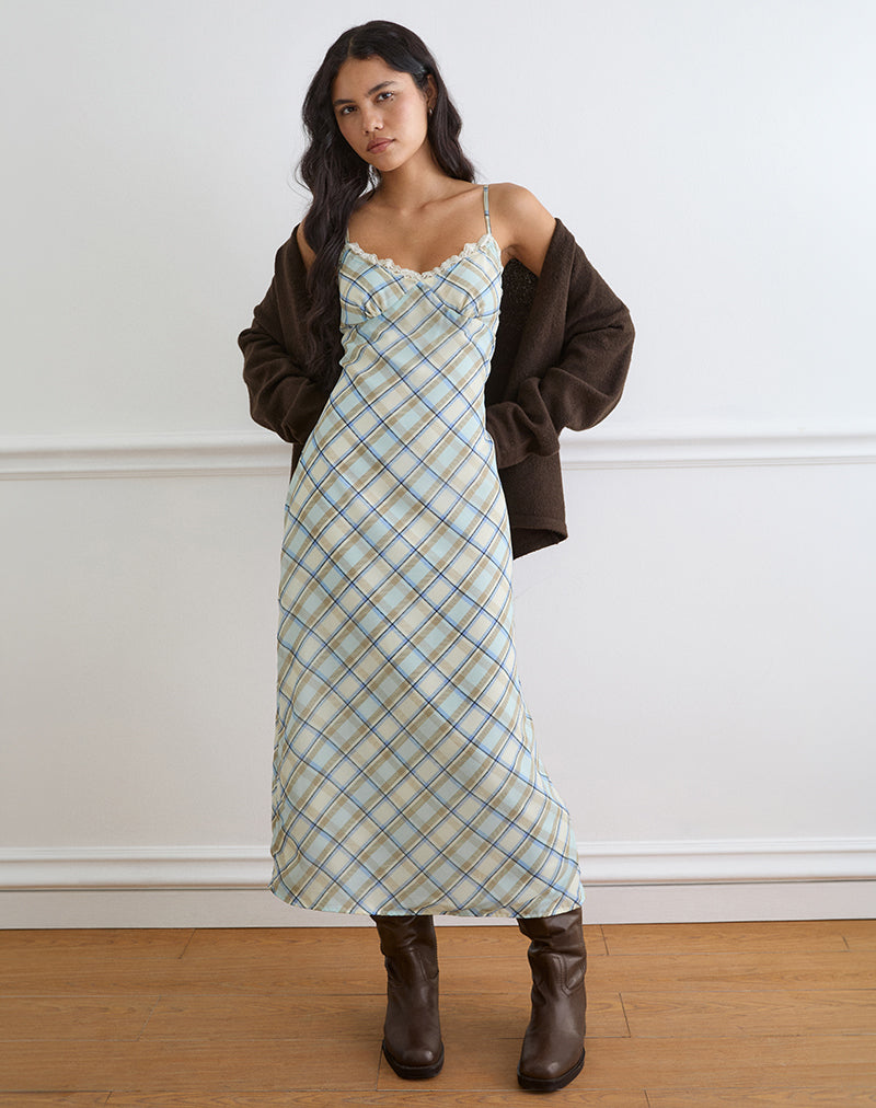Image of Naska Maxi Dress in Chiffon Vintage Blue Check