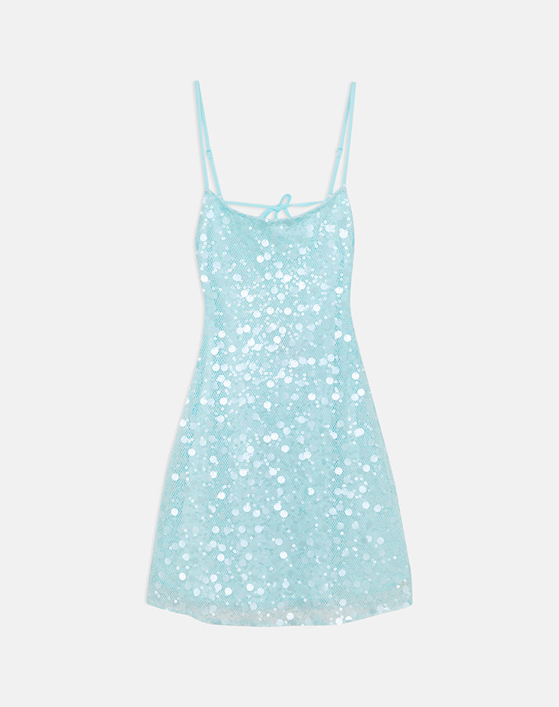 Image of Nataru Mini Dress in Net Sequin Blue