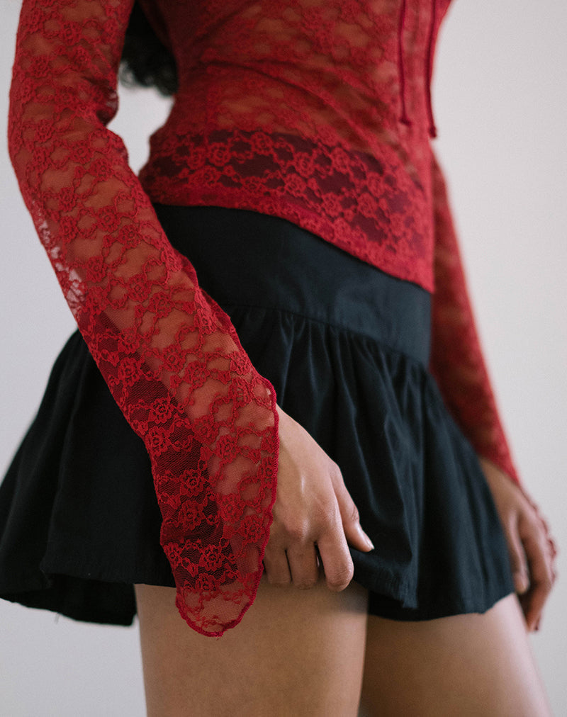 Image of Natasha Tie Front Top in Mari Lace Red