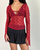 Image of Natasha Tie Front Top in Mari Lace Red