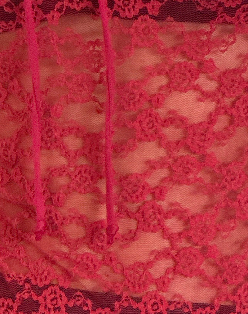 Image of Natasha Tie Front Top in Mari Lace Red