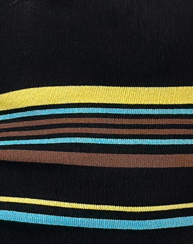 Image of Natcha Vest Top in Black with Brown and Blue Stripes
