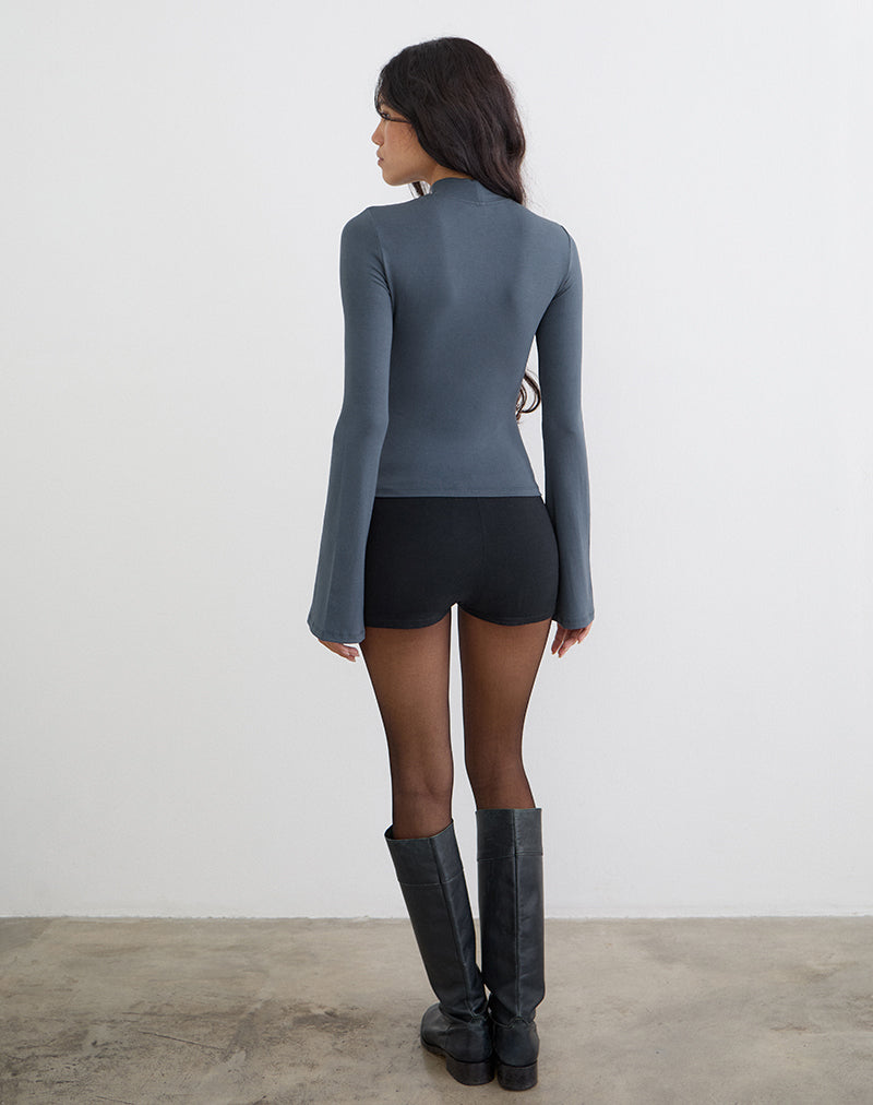 Image of Nell High Neck Long Sleeve Top in Jersey Ocean Storm