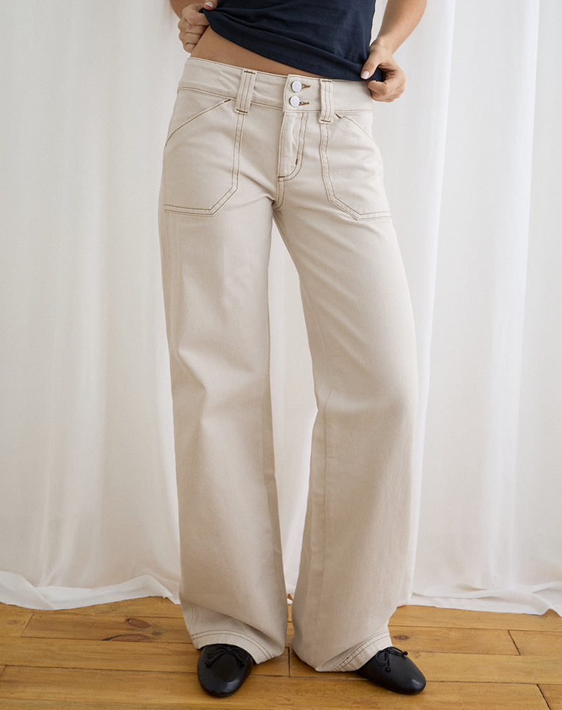 Image of Low Rise Relaxed Cargo Jeans in Off White