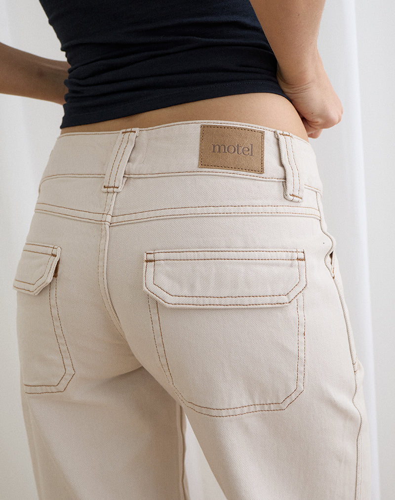 Image of Low Rise Relaxed Cargo Jeans in Off White