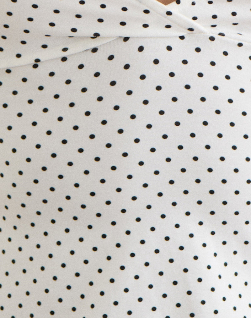 Image of Netan Crossover Top in White with Micro Polka Black
