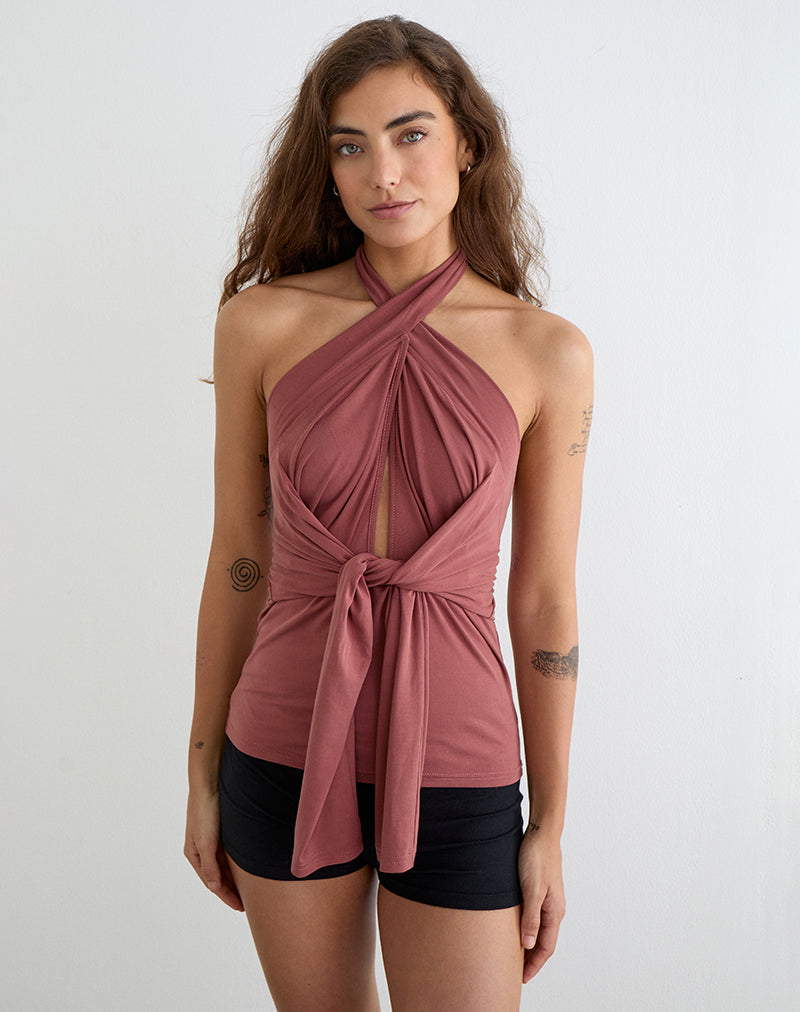 Image of Nezuko Multi Tie Long Sleeve Top in Cupro Dark Rose