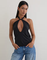 Image of Nezuko Multi Tie Long Sleeve Top in Cupro Black