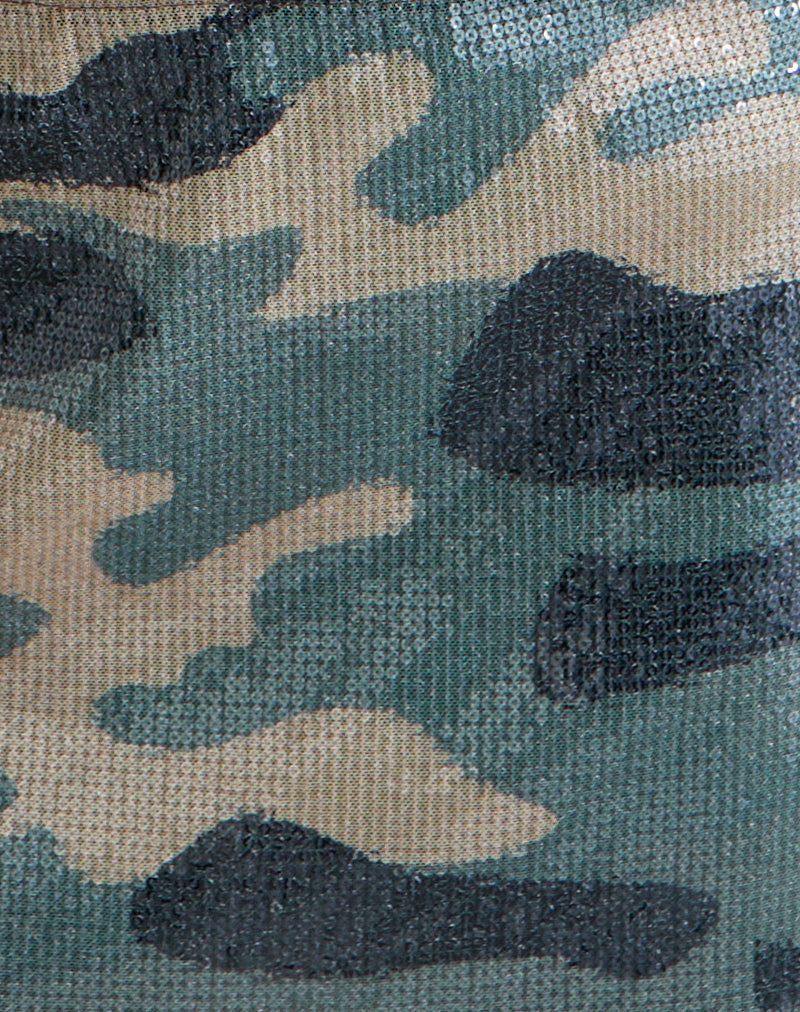 Image of Nidya Mini Skirt in Camo Sequin Khaki Green