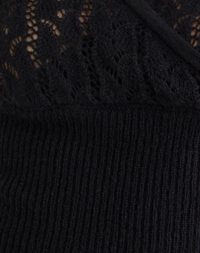 Image of Nilara Wrap Top in Pointelle Knit Black