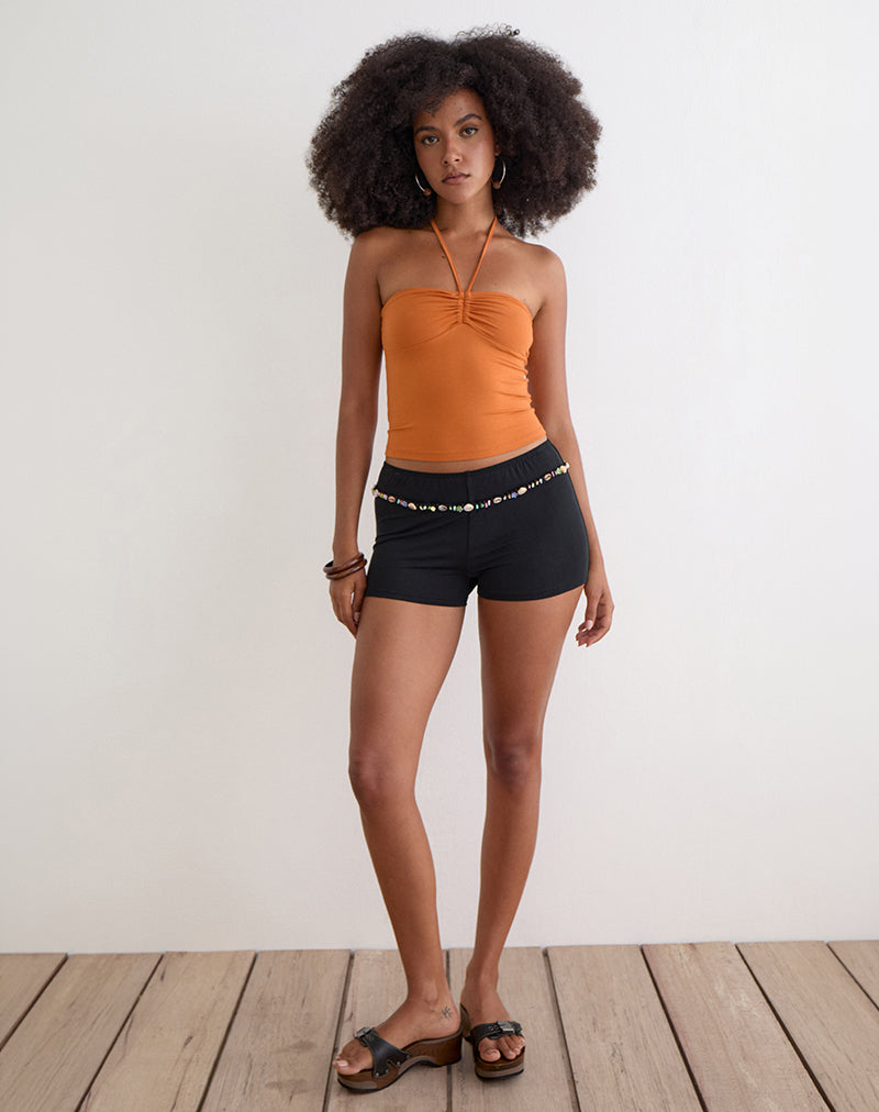 Image of Nilo Micro Short with Shell Trim in Cupro Black
