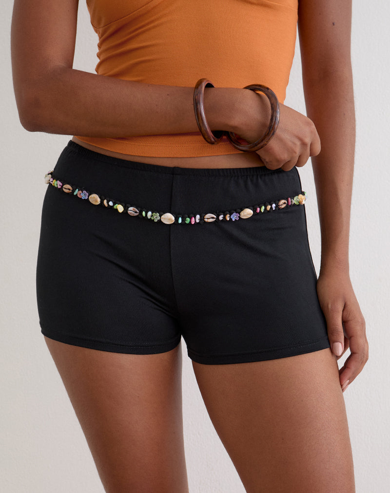 Image of Nilo Micro Short with Shell Trim in Cupro Black