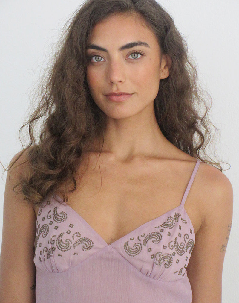 Image of Nisara Cami Top in Dusty Mauve with Coma Studs
