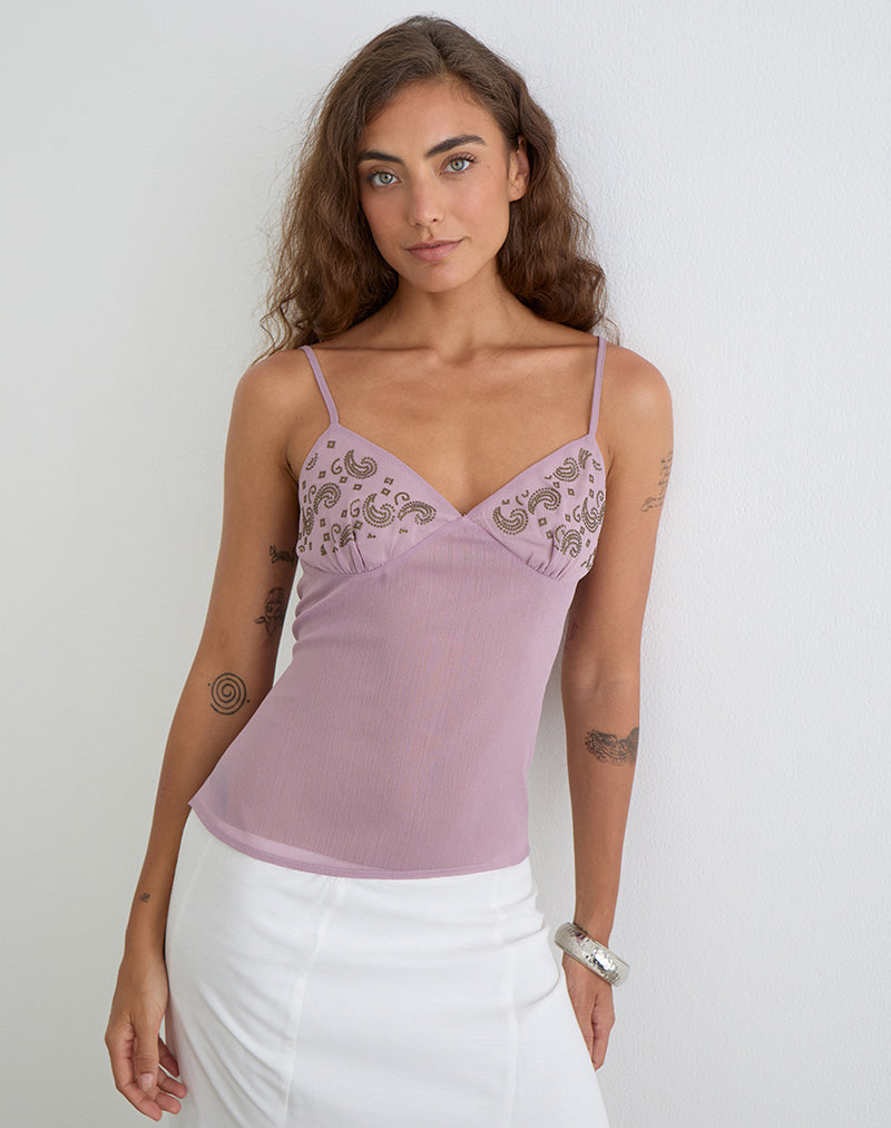 Image of Nisara Cami Top in Dusty Mauve with Coma Studs