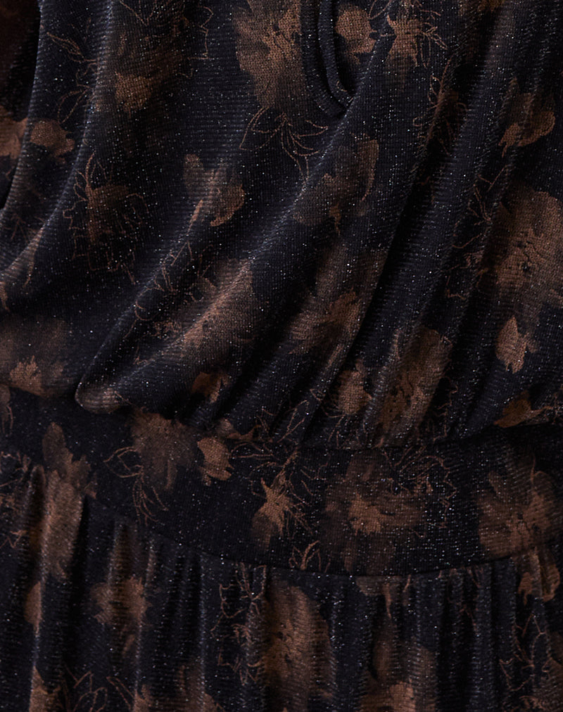 Image of Nisha Long Sleeve Mini Dress in Black with Bronze Shimmer