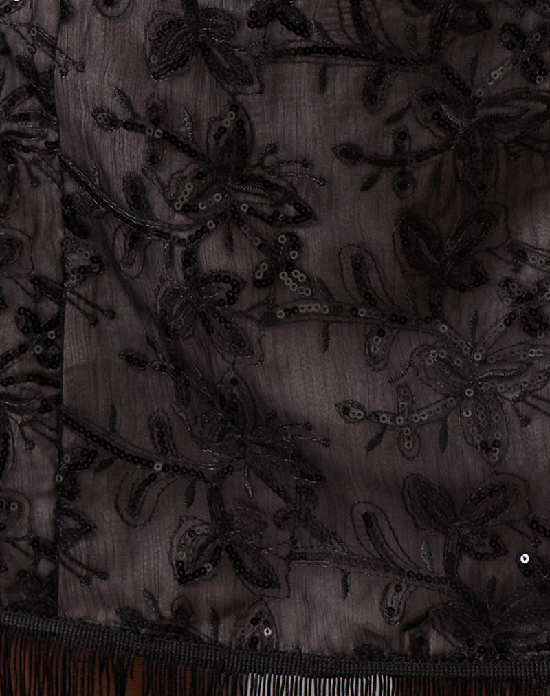 Image of Nivia Mini Skirt in Tassle Floral Chiffon Sequin Black