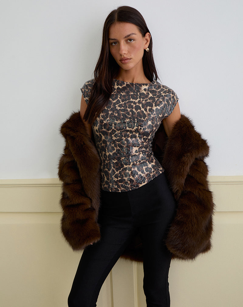 Image of Noera Backless Top in Leopard Sequin Brown