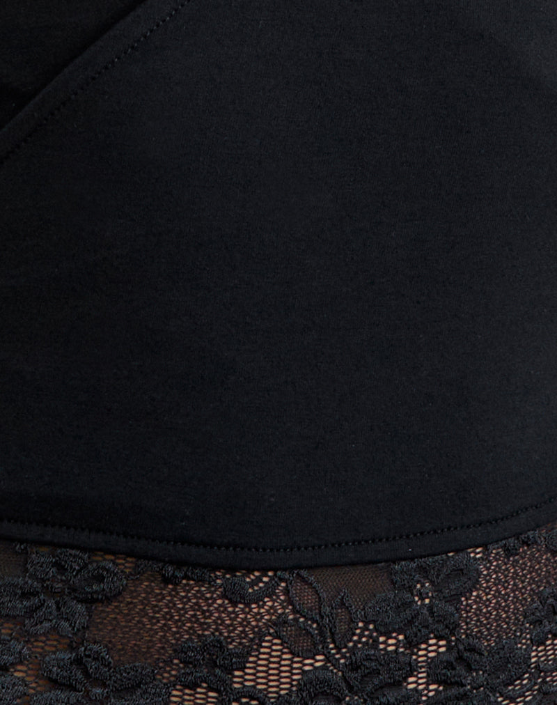 Image of Noesy Plunge Wrap Top in Black with Lace Trim