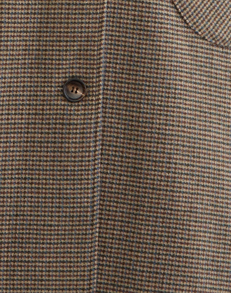 Image of Norciel Longline Coat in Check Brown with Fur Collar