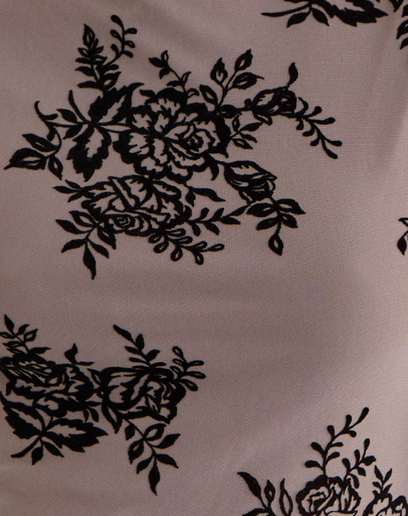 Image of Nova Top in Taupe Grey with Bold Floral Flock