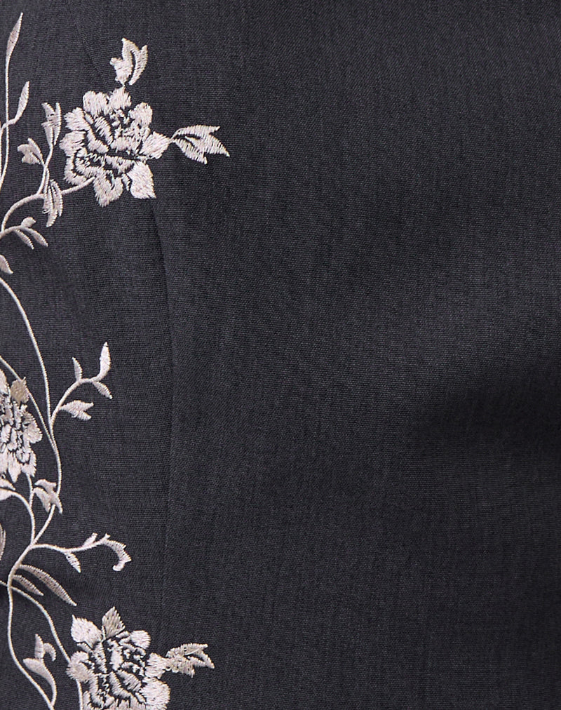 Image of Novin Top in Vine Flower Embroidered Dark Charcoal