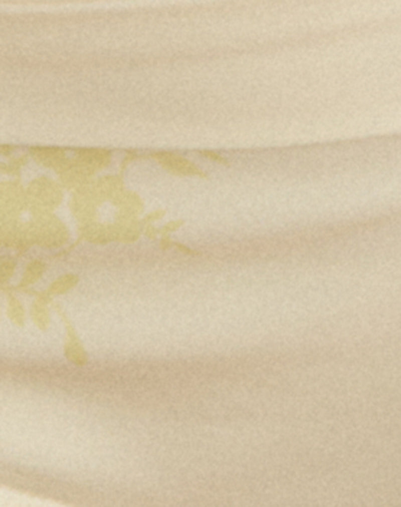Image of Shava Swim Short in Pale Yellow with Vintage Bloom Print and Tie Belt