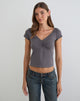 Image of Obanai Short Sleeve V Neck Top in Charcoal Grey