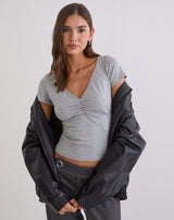 Image of Obanai Short Sleeve V Neck Top in Grey Marl