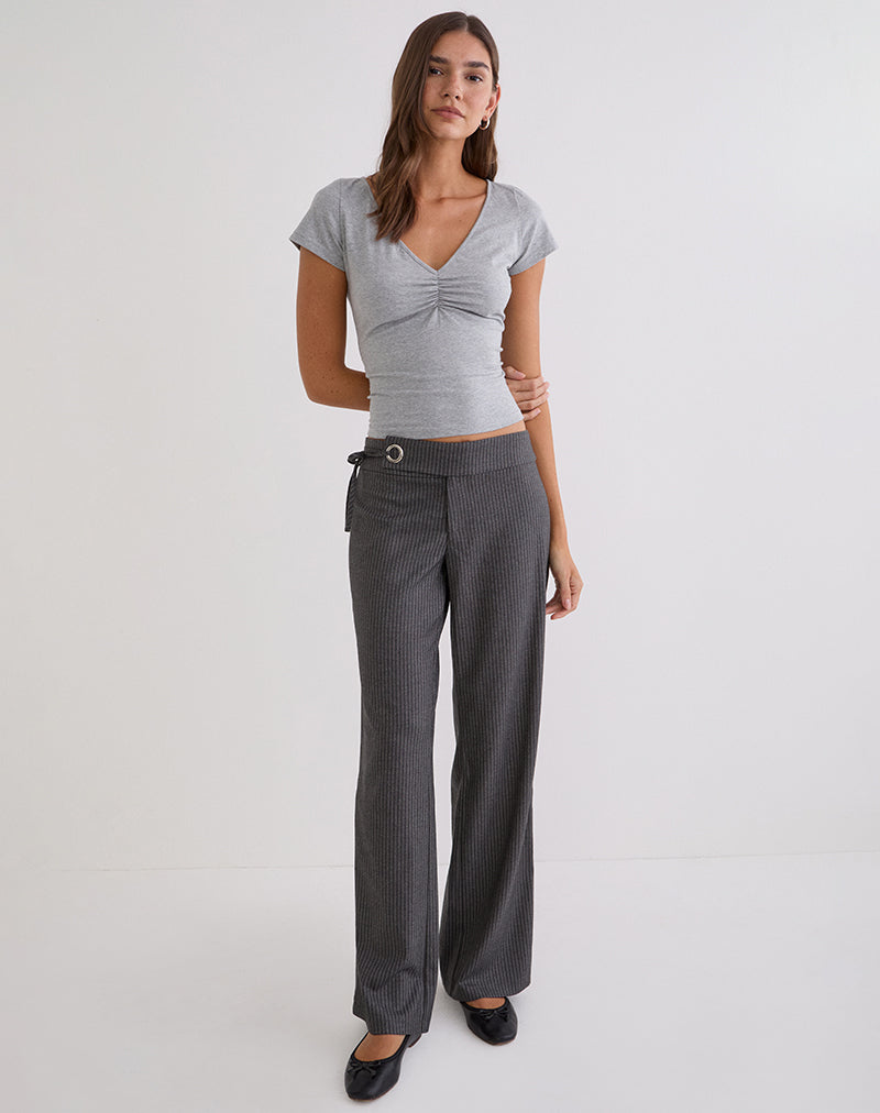 Image of Obanai Short Sleeve V Neck Top in Grey Marl
