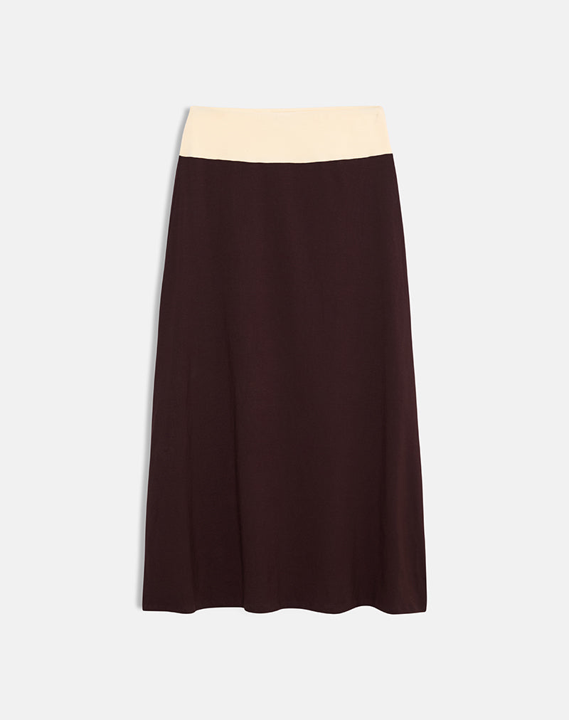 Image of Olie Maxi Skirt in Rayon Jersey Bitter Chocolate and Lemon Yellow