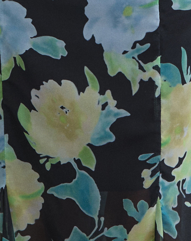 Image of Olydia Midi Dress in Black Chiffon with Crystal Flower Print