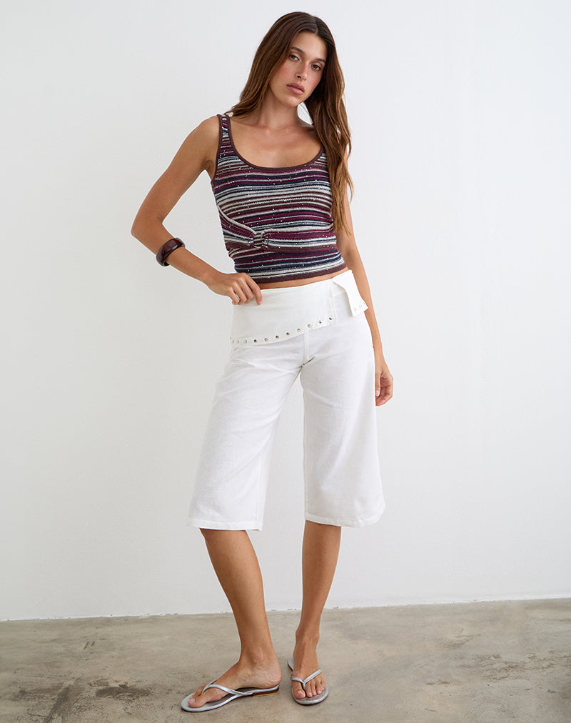 Image of Oren Capri Trousers in Ivory with Studs
