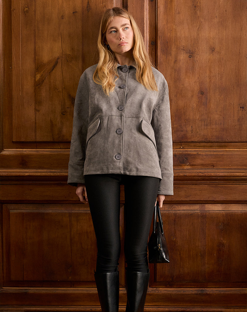 Image of Orson Jacket in Faux Suede Olive Grey