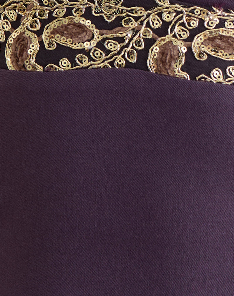 Image of Orvio Halter Top in Deep Purple with Embroidered Sequin Trim