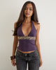 Image of Orvio Halter Top in Deep Purple with Embroidered Sequin Trim