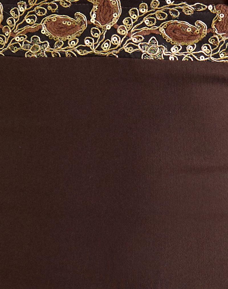 Image of Orvio Halter Top in Brown with Embroidered Sequin Trim