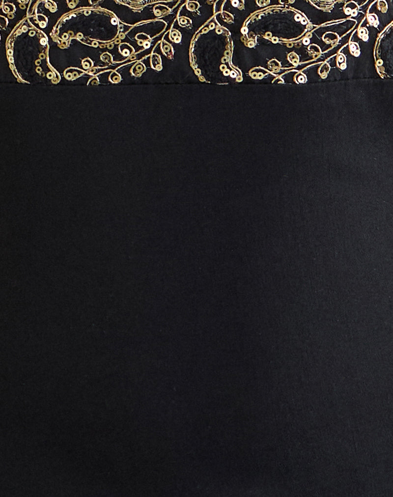 Image of Orvio Halter Top in Black with Embroidered Sequin Trim