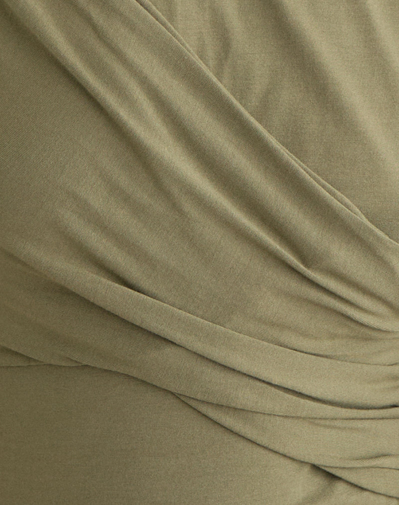 Image of Otso Twist Wrap Top in Rayon Jersey Khaki