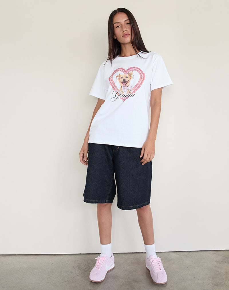 Image of Oversize Basic Tee in White with Gemini Motel Pet Print