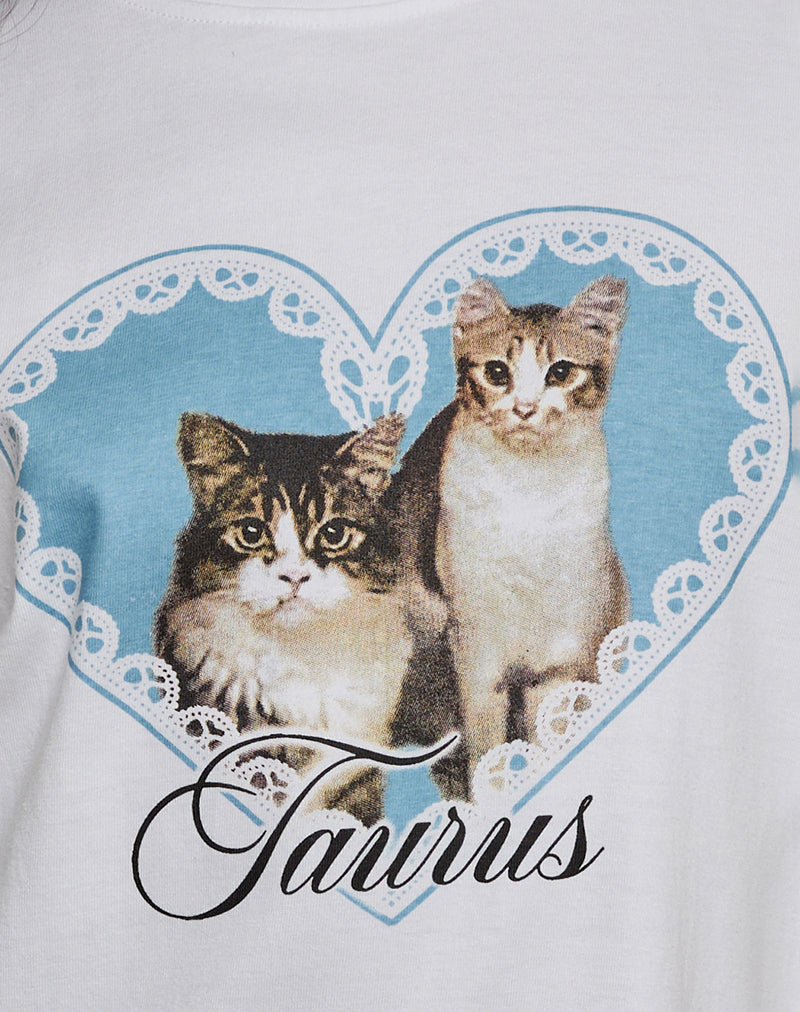 Image of Oversize Basic Tee in White with Taurus Motel Pet Print