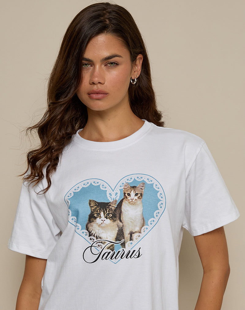 Image of Oversize Basic Tee in White with Taurus Motel Pet Print