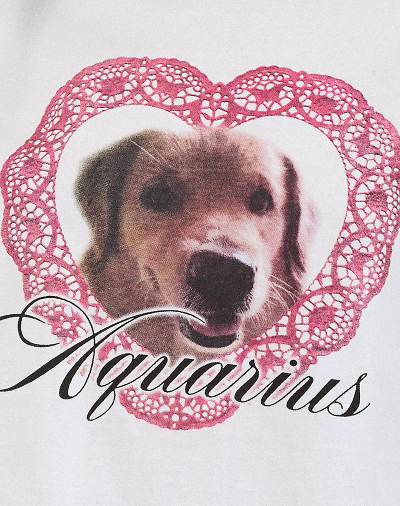 Image of Oversized Basic Tee in White with Aquarius Dog Graphic