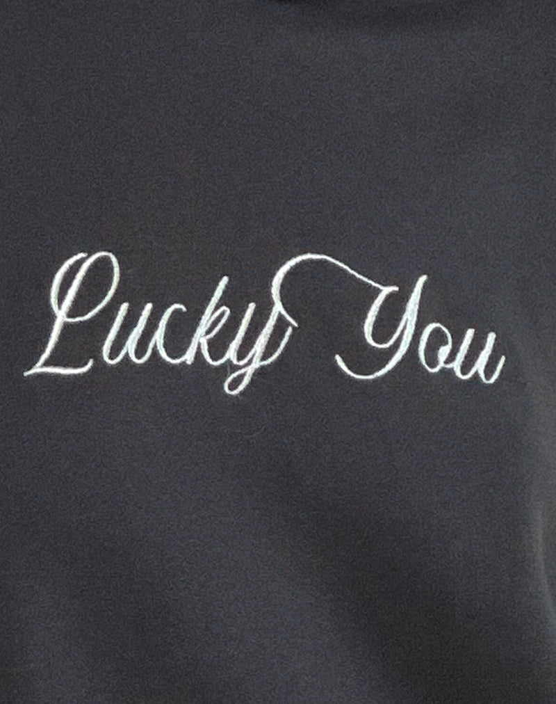 Image of Oversized Hoodie in Ocean Storm with Lucky You Graphic