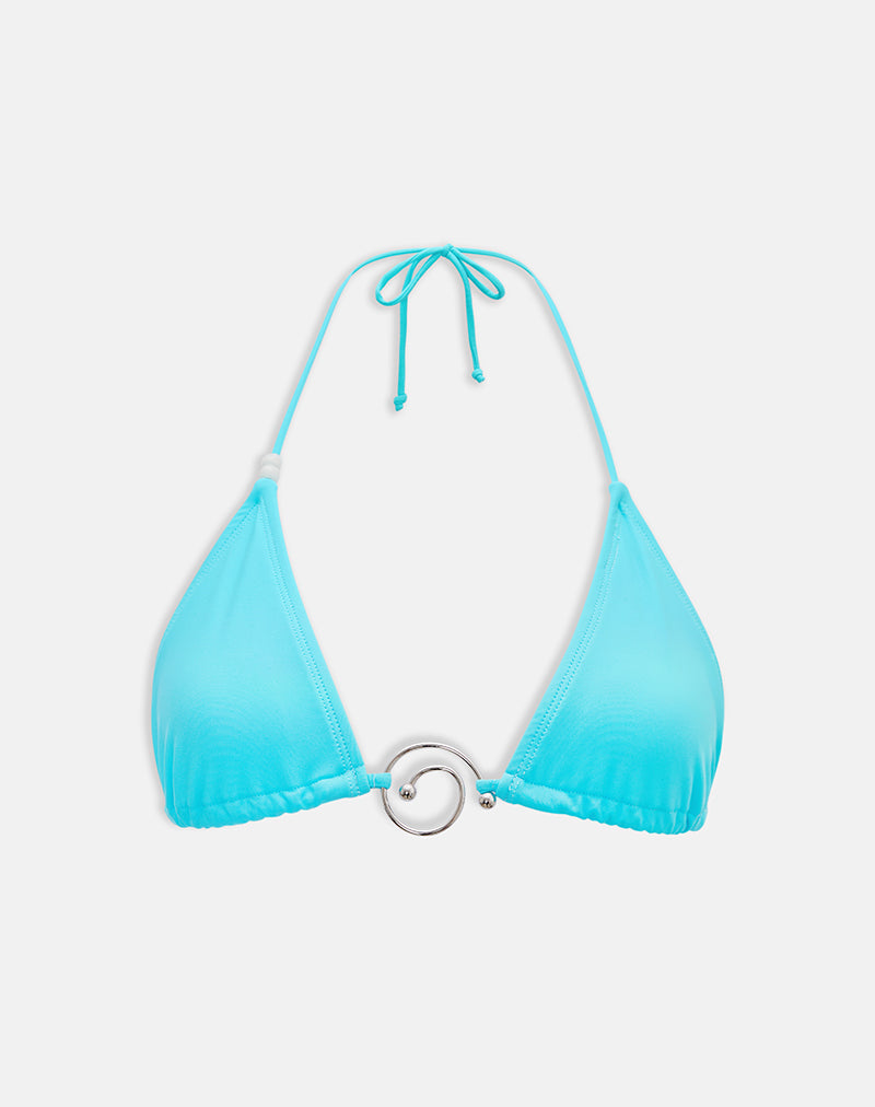 Image of Pami Bikini Top in Aqua with Spiral and Beads